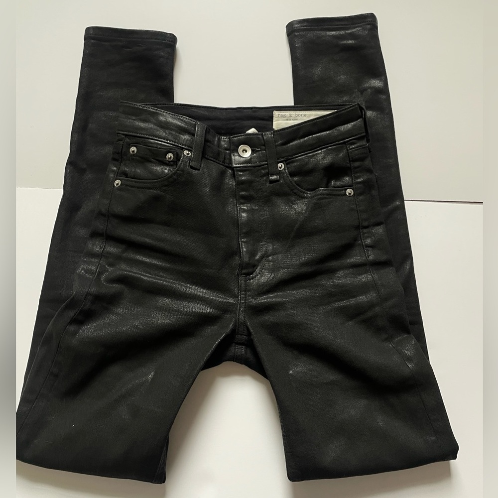 Rag & Bone Nina High Rise Black Coated Skinny Jeans